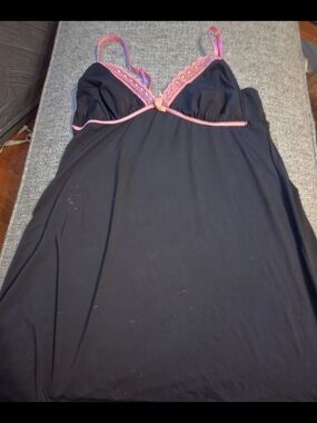 Black Chemise with Pink Lace Trim and Straps